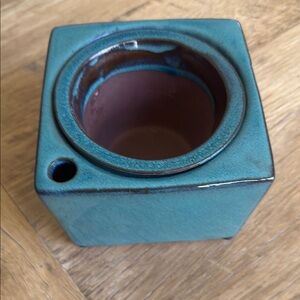 Teal Glazed Clay African Violet Self Watering Planter Pot